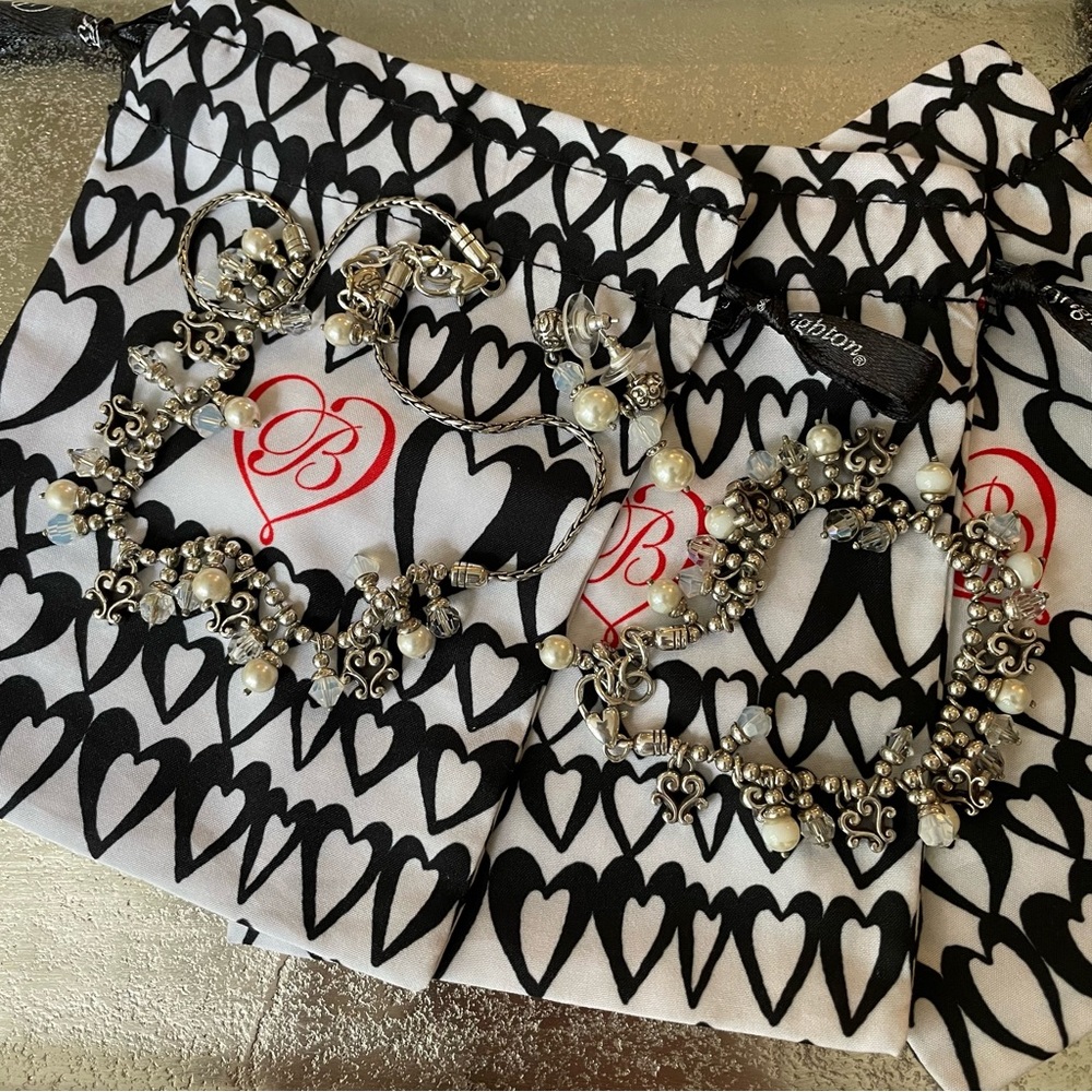 💒BRIGHTON NECKLACE EARRINGS BRACELETS MATCHING 3 Pc SET ~ PEARL CRYSTAL - Picture 12 of 16